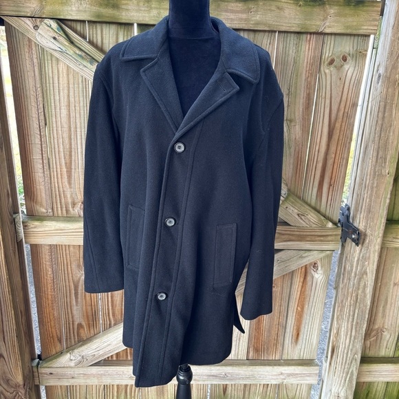 Lauren Ralph Lauren Black Cashmere Blend Notched Collar Lined Overcoat 40R - Picture 1 of 9